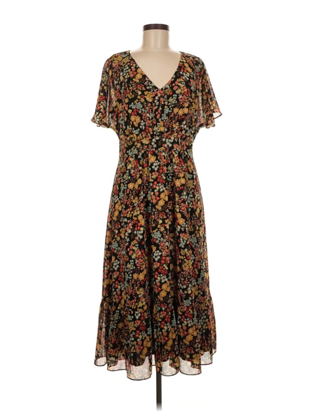 Madewell Size 4 Floral Midi Dress Cottagecore Flutter Sleeve Boho Romantic